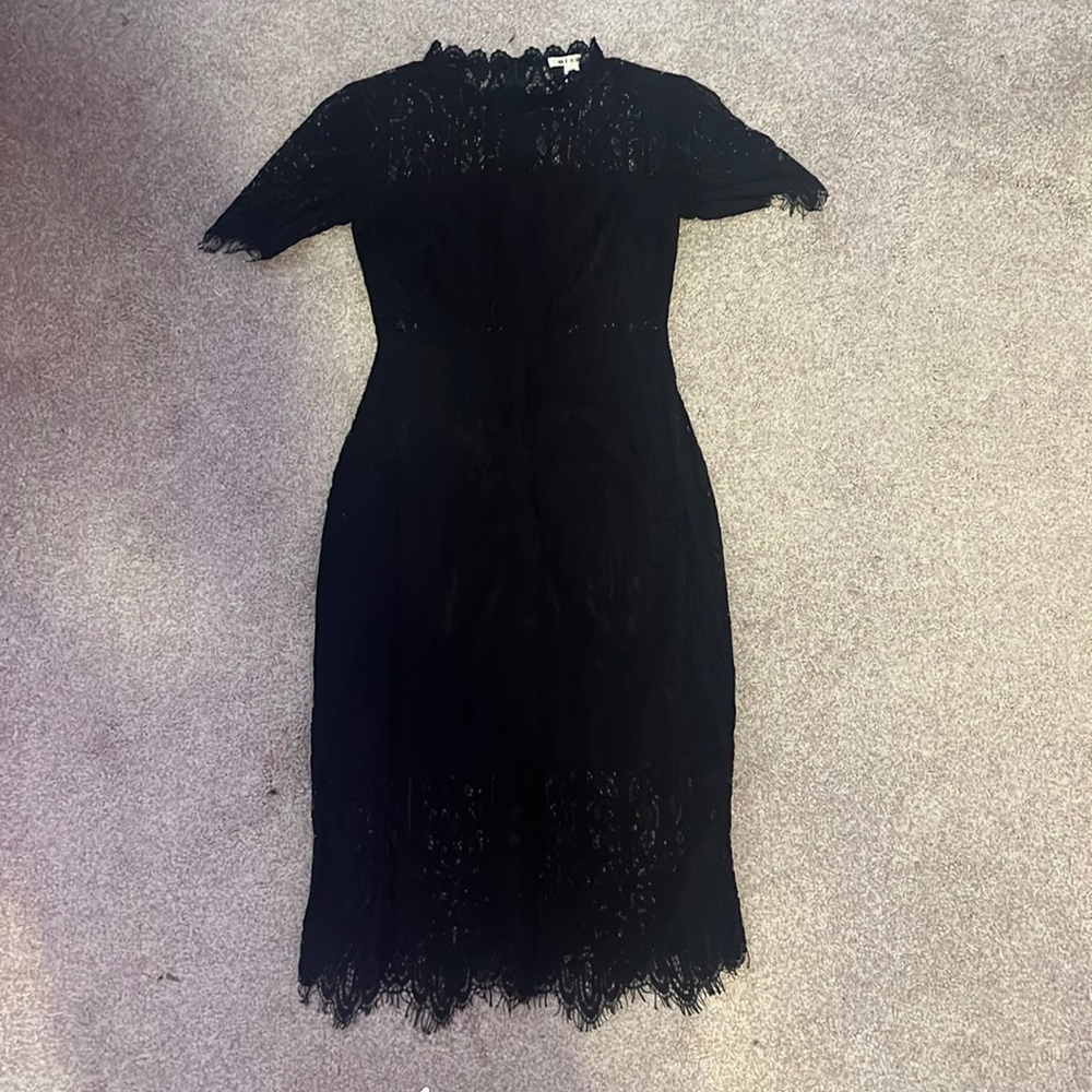 miami apparel short sleeve black lace midi dress